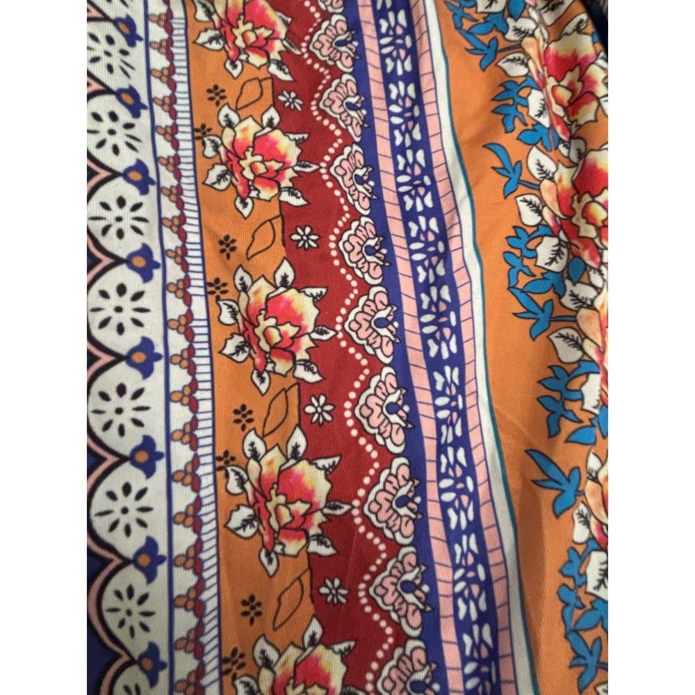 Boho Floral Paisley Flare Pants Multi Color Bell Bottom Stretch Trousers L - Picture 2 of 7